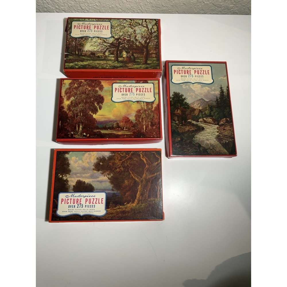 Masterpieces Picture Puzzle 275 pieces Scroll Cut Lot of 4 Vintage 40's 50's